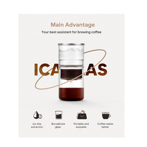 iCafilas Portable Cold Brew Coffee Maker 300ml Borosilicate Glass Dripper With Stainless Steel Filter
