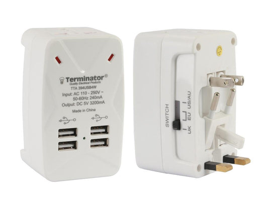 Terminator Travel Adaptor Multi Pin To Universal Socket With Indicator & Shutter