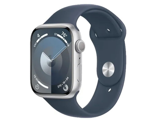 Apple Smart Watch Series 9 GPS 45mm Silver Aluminium Case with Storm Blue Sport Band M/L