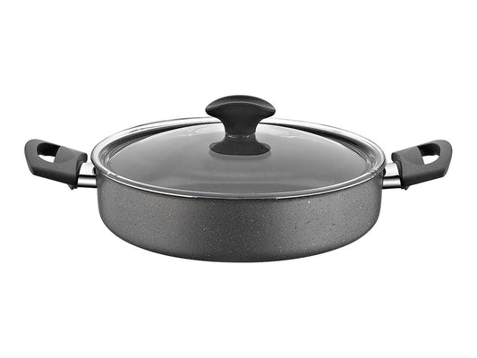 Papilla Fred Series Alumunium 24CM Flat Casserole Tempered Glass Lids, with stainless steel rim and steam hole - Black